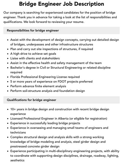 bridge engineer job description